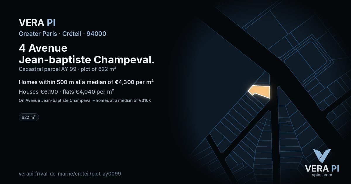 4 Avenue Jean-baptiste Champeval, Créteil at night – the plot lit, the parcels around coloured by the prices near them