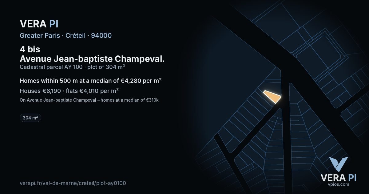 4 bis Avenue Jean-baptiste Champeval, Créteil at night – the plot lit, the parcels around coloured by the prices near them