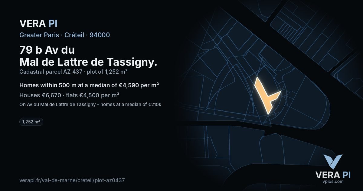 79 b Av du Mal de Lattre de Tassigny, Créteil at night – the plot lit, the parcels around coloured by the prices near them