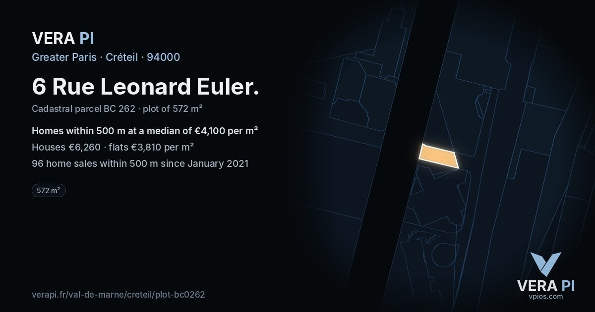 6 Rue Leonard Euler, Créteil at night – the plot lit, the parcels around coloured by the prices near them
