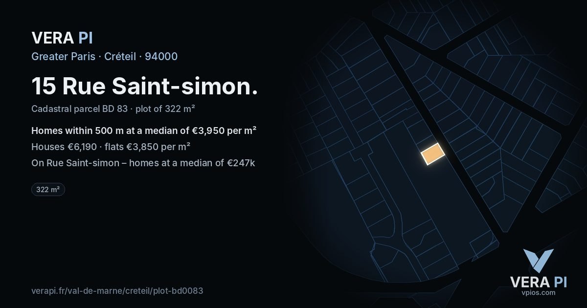 15 Rue Saint-simon, Créteil at night – the plot lit, the parcels around coloured by the prices near them