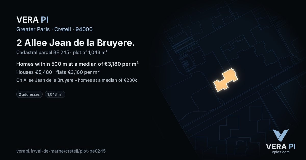 2 Allee Jean de la Bruyere, Créteil at night – the plot lit, the parcels around coloured by the prices near them