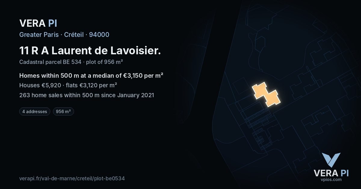 11 R A Laurent de Lavoisier, Créteil at night – the plot lit, the parcels around coloured by the prices near them