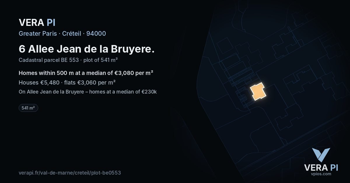 6 Allee Jean de la Bruyere, Créteil at night – the plot lit, the parcels around coloured by the prices near them