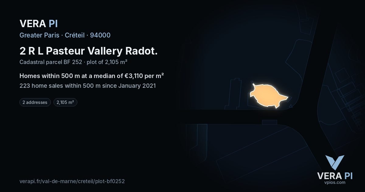 2 R L Pasteur Vallery Radot, Créteil at night – the plot lit, the parcels around coloured by the prices near them