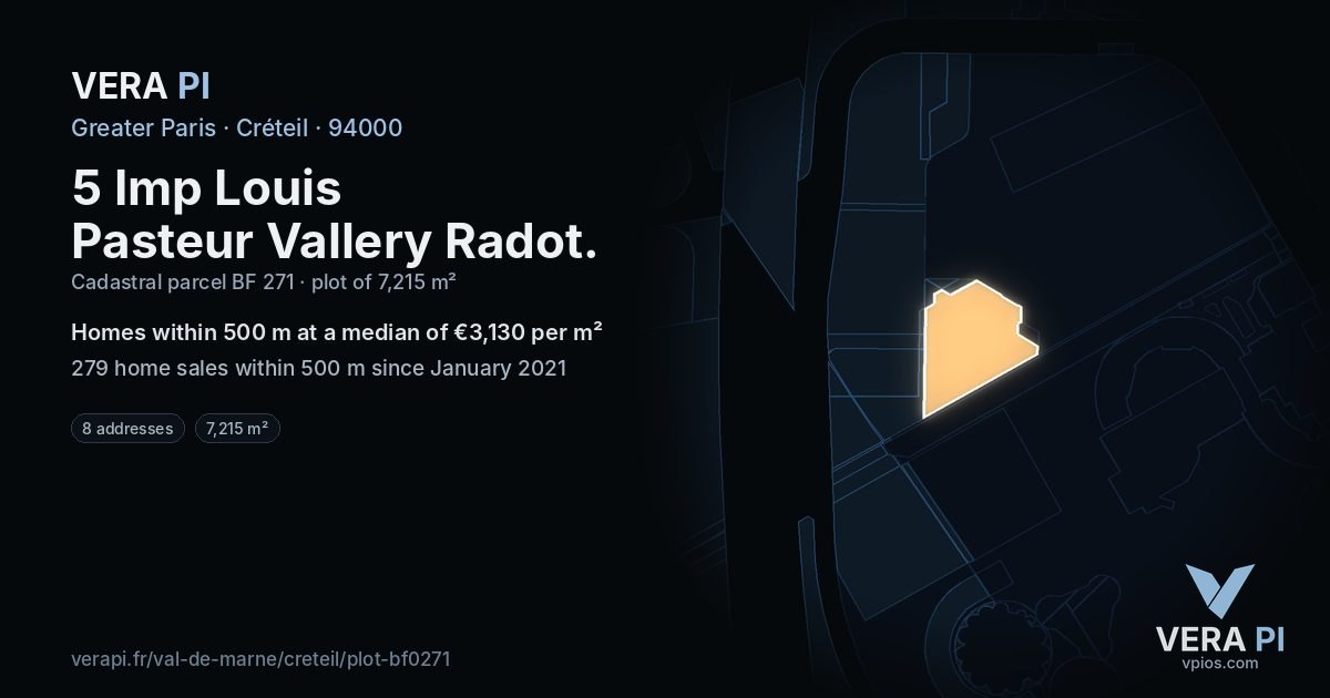 5 Imp Louis Pasteur Vallery Radot, Créteil at night – the plot lit, the parcels around coloured by the prices near them