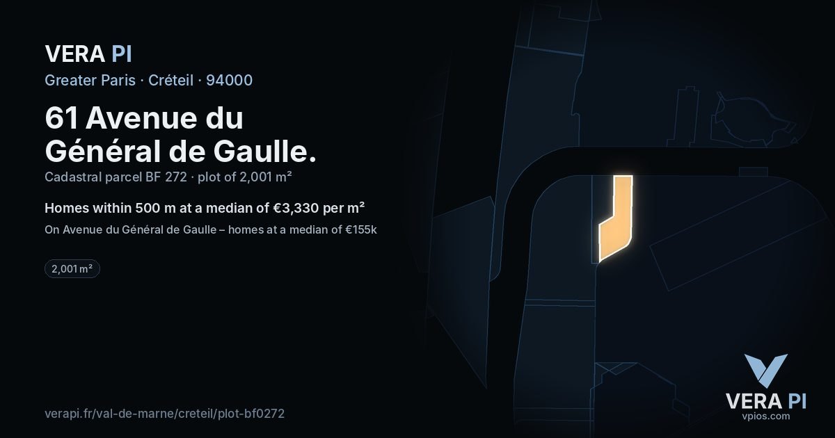 61 Avenue du Général de Gaulle, Créteil at night – the plot lit, the parcels around coloured by the prices near them