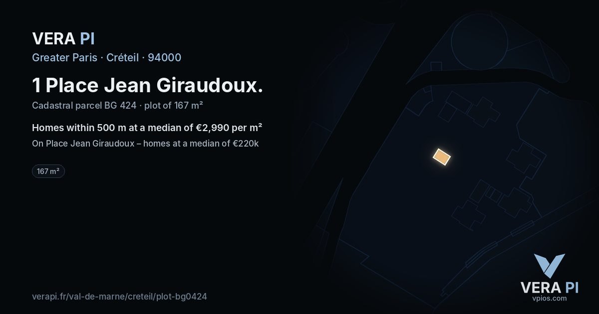 1 Place Jean Giraudoux, Créteil at night – the plot lit, the parcels around coloured by the prices near them