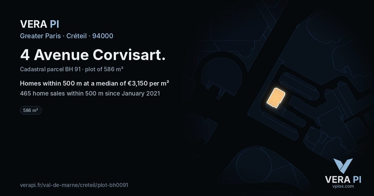 4 Avenue Corvisart, Créteil at night – the plot lit, the parcels around coloured by the prices near them