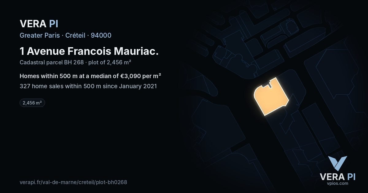 1 Avenue Francois Mauriac, Créteil at night – the plot lit, the parcels around coloured by the prices near them