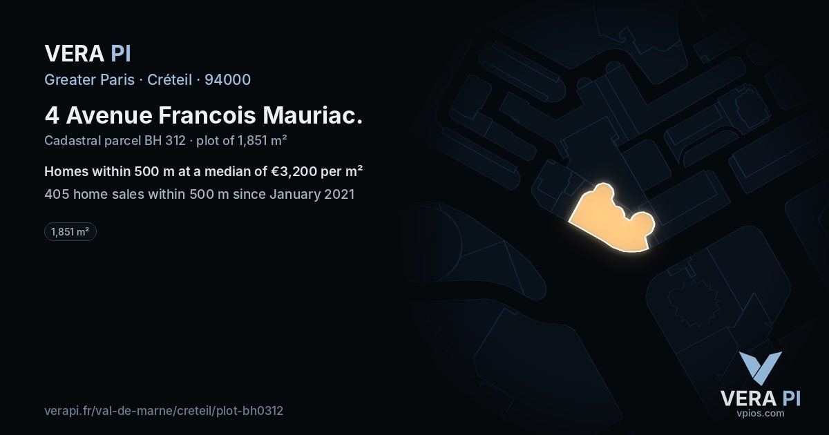 4 Avenue Francois Mauriac, Créteil at night – the plot lit, the parcels around coloured by the prices near them