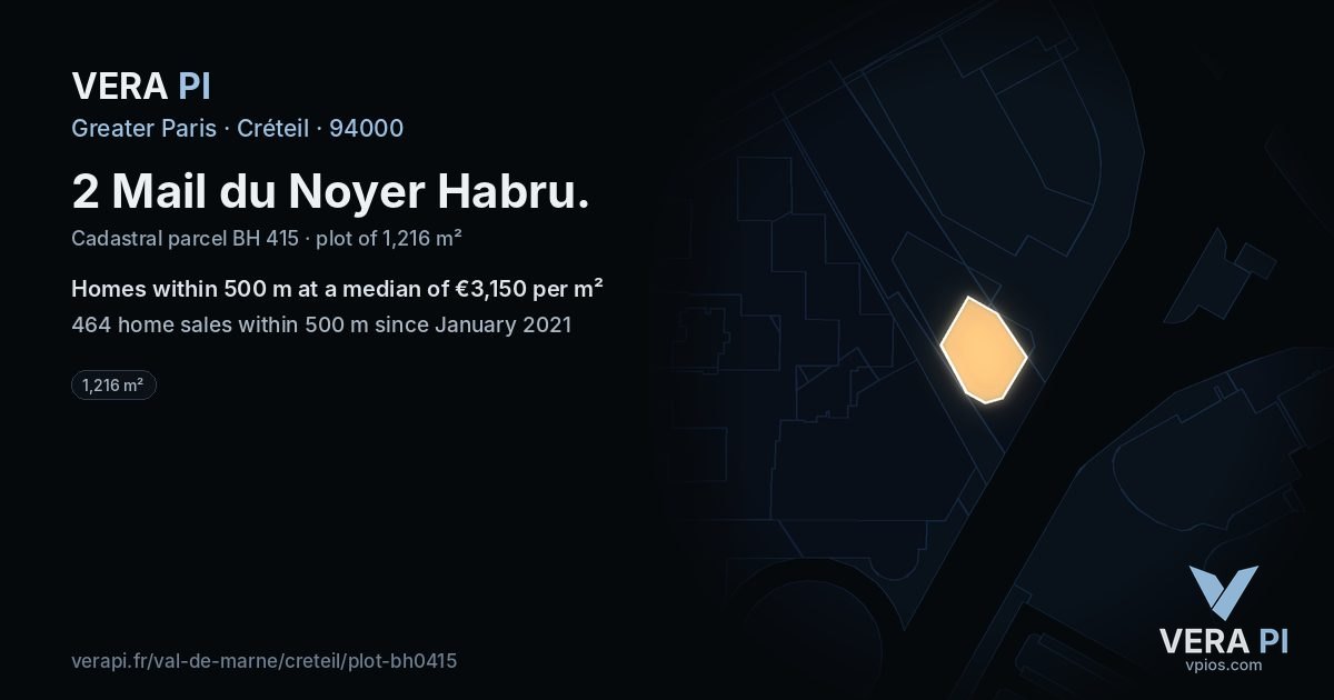 2 Mail du Noyer Habru, Créteil at night – the plot lit, the parcels around coloured by the prices near them