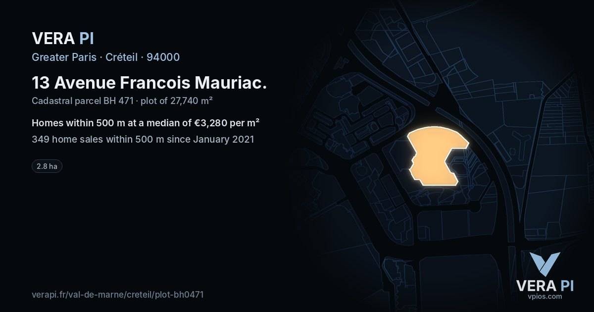 13 Avenue Francois Mauriac, Créteil at night – the plot lit, the parcels around coloured by the prices near them