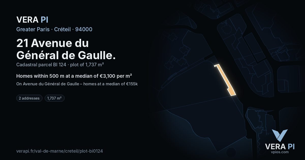 21 Avenue du Général de Gaulle, Créteil at night – the plot lit, the parcels around coloured by the prices near them