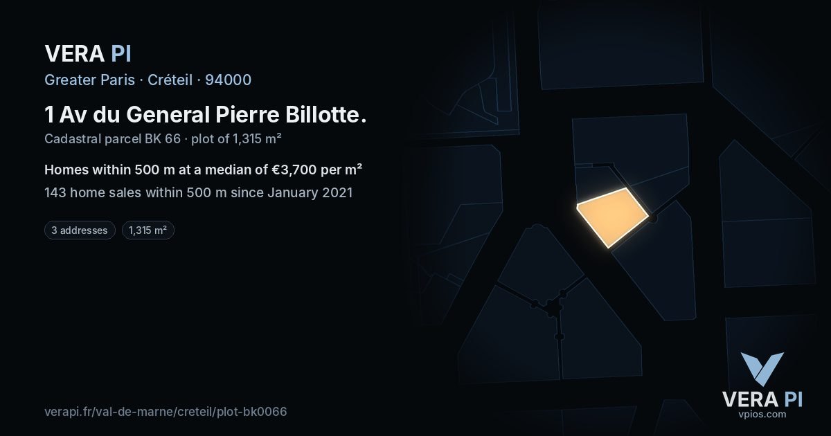1 Av du General Pierre Billotte, Créteil at night – the plot lit, the parcels around coloured by the prices near them