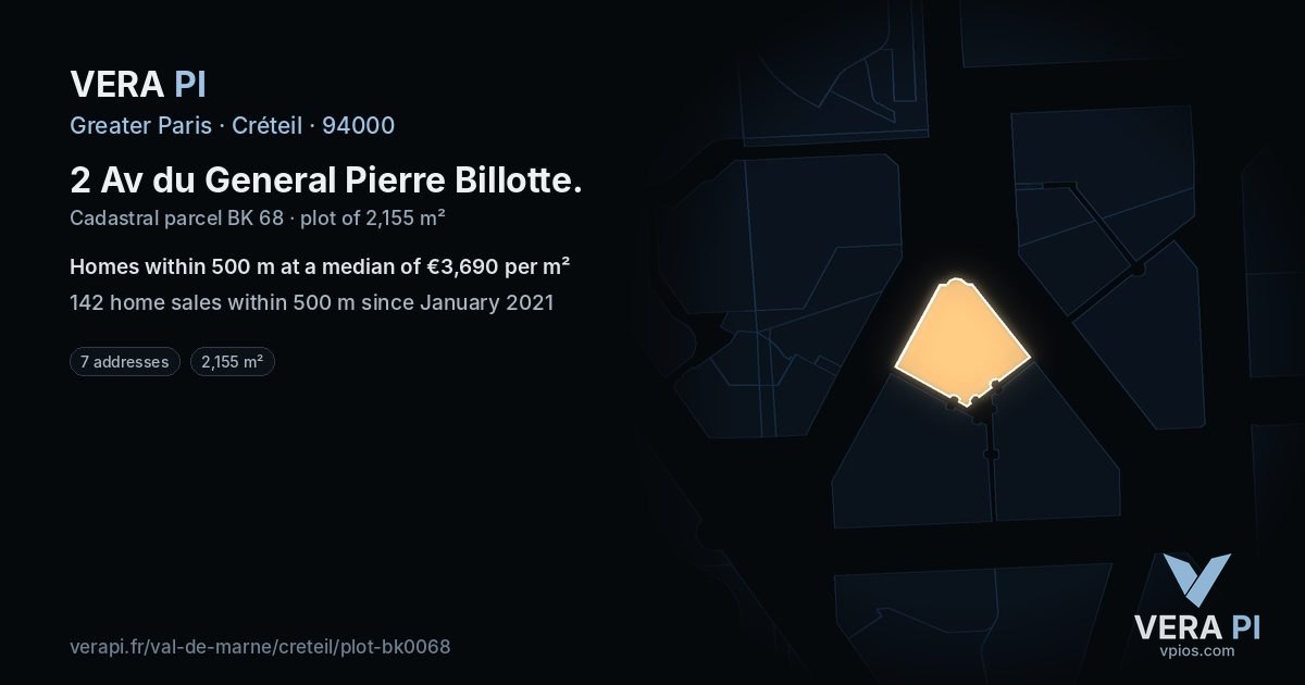 2 Av du General Pierre Billotte, Créteil at night – the plot lit, the parcels around coloured by the prices near them