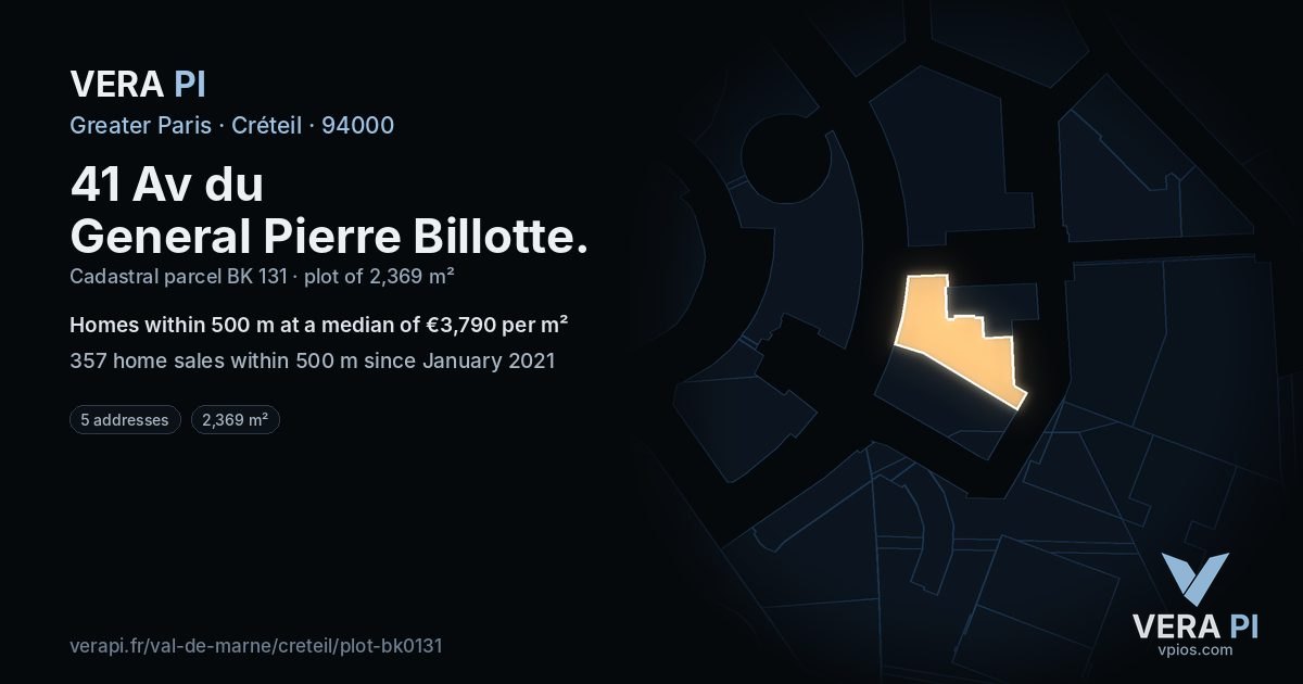 41 Av du General Pierre Billotte, Créteil at night – the plot lit, the parcels around coloured by the prices near them
