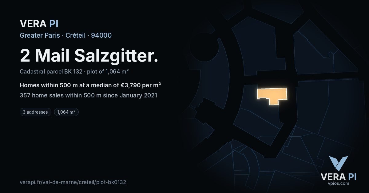 2 Mail Salzgitter, Créteil at night – the plot lit, the parcels around coloured by the prices near them