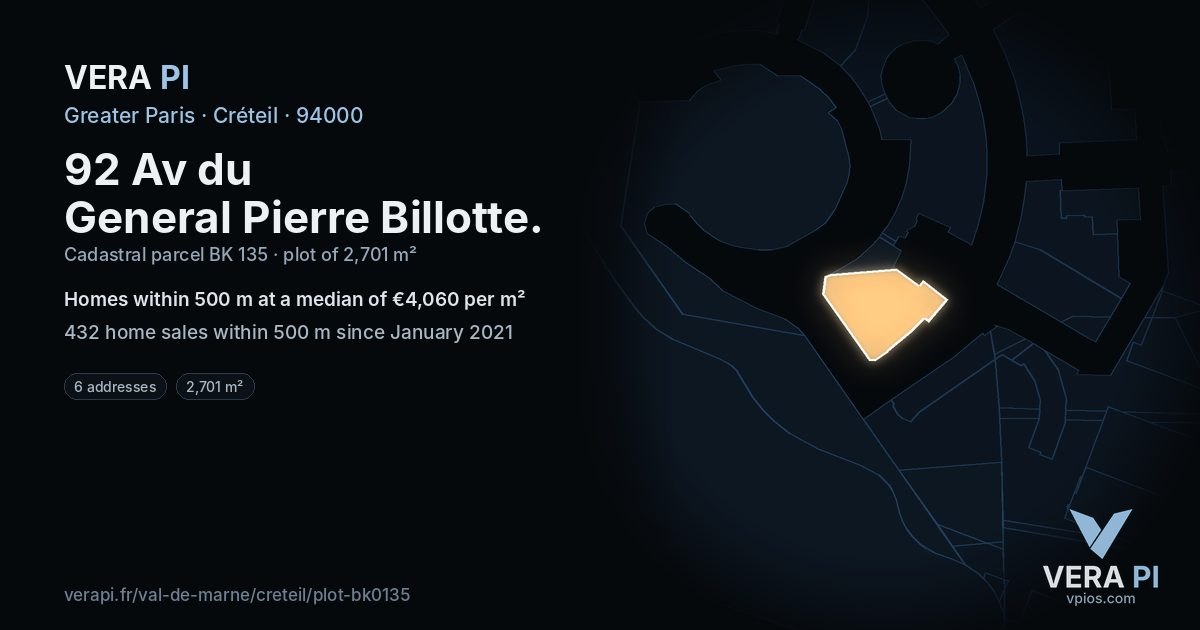 92 Av du General Pierre Billotte, Créteil at night – the plot lit, the parcels around coloured by the prices near them