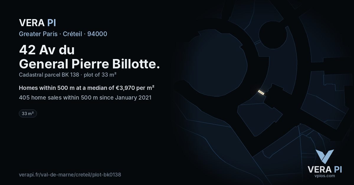 42 Av du General Pierre Billotte, Créteil at night – the plot lit, the parcels around coloured by the prices near them