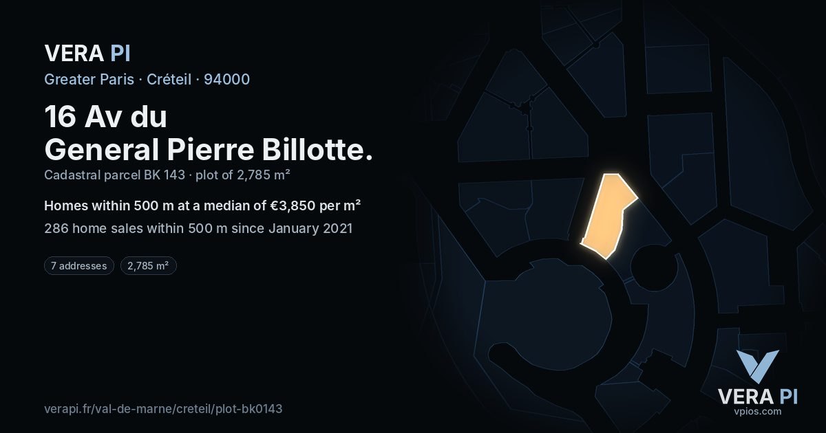 16 Av du General Pierre Billotte, Créteil at night – the plot lit, the parcels around coloured by the prices near them