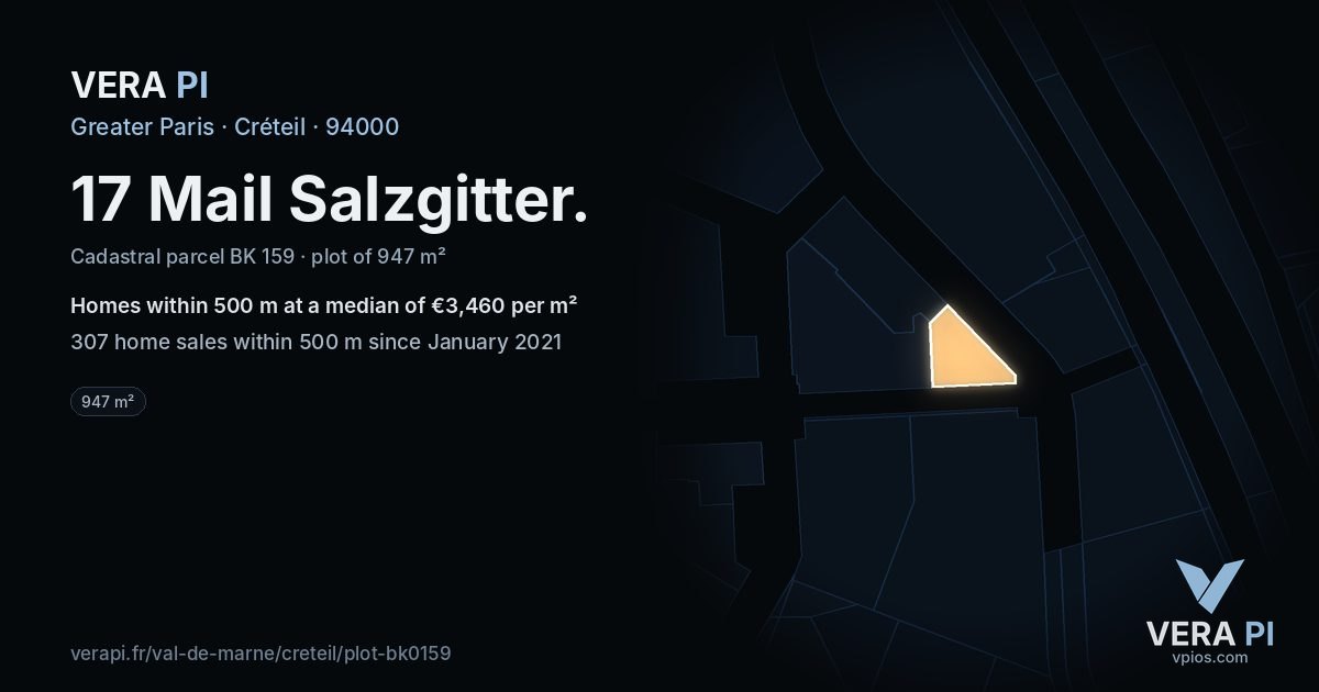 17 Mail Salzgitter, Créteil at night – the plot lit, the parcels around coloured by the prices near them