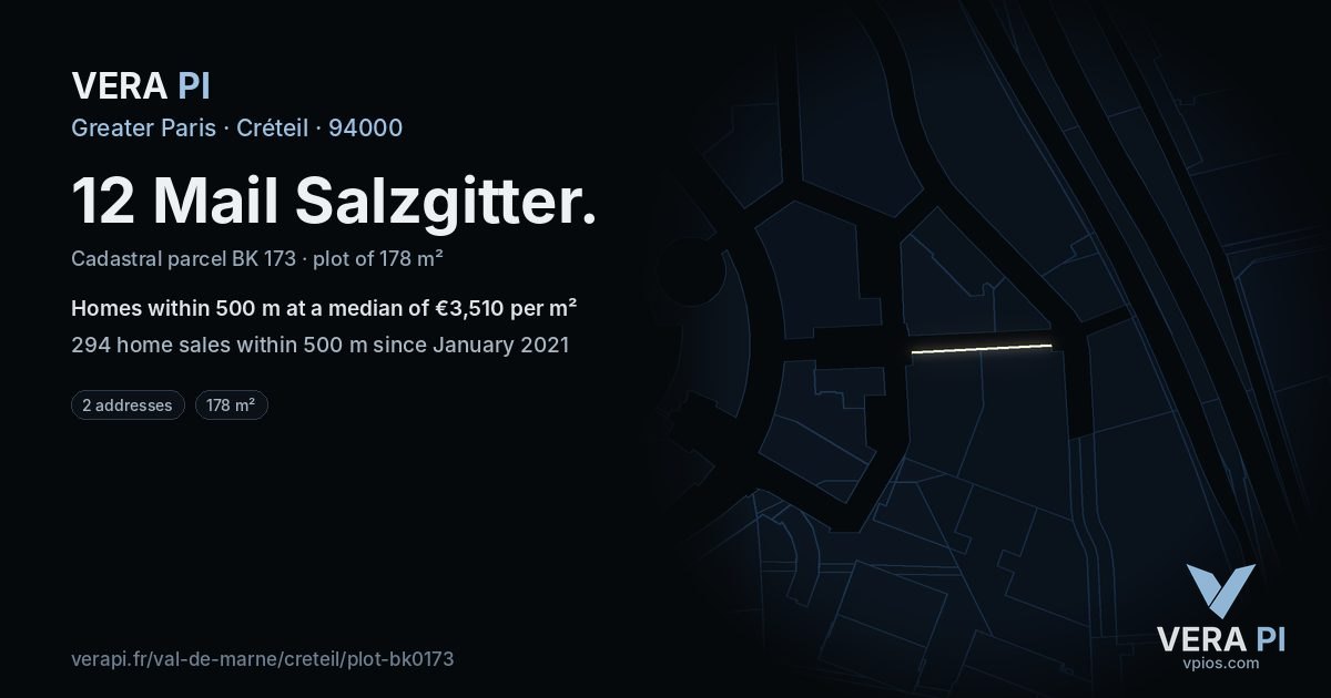 12 Mail Salzgitter, Créteil at night – the plot lit, the parcels around coloured by the prices near them
