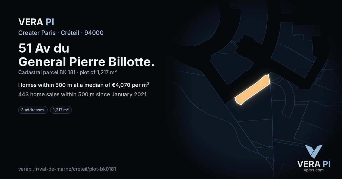 51 Av du General Pierre Billotte, Créteil at night – the plot lit, the parcels around coloured by the prices near them