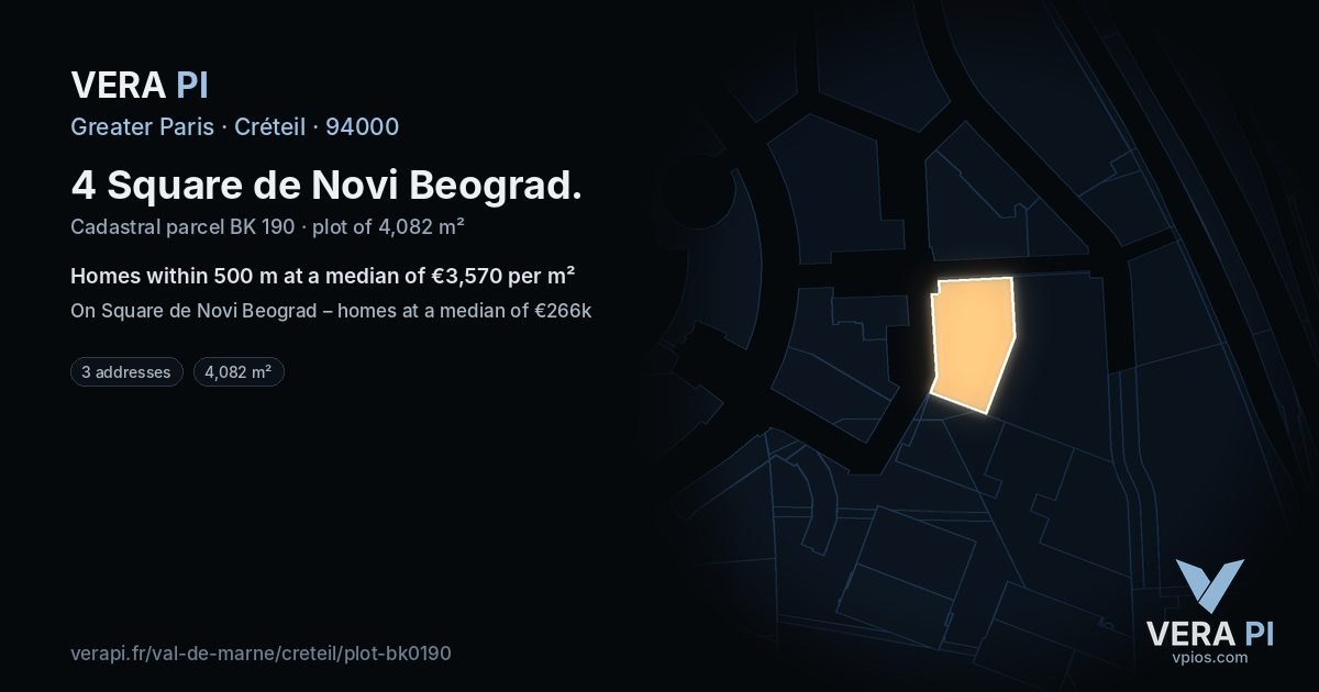 4 Square de Novi Beograd, Créteil at night – the plot lit, the parcels around coloured by the prices near them