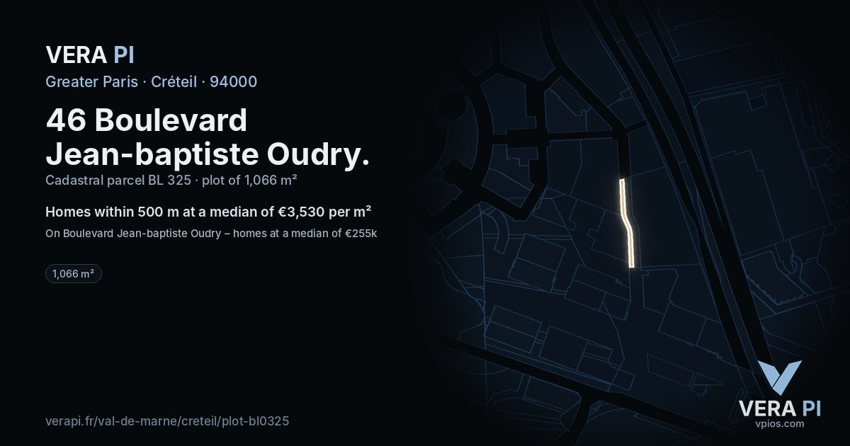 46 Boulevard Jean-baptiste Oudry, Créteil at night – the plot lit, the parcels around coloured by the prices near them