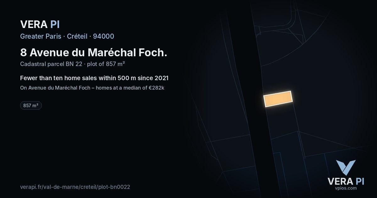 8 Avenue du Maréchal Foch, Créteil at night – the plot lit, the parcels around coloured by the prices near them