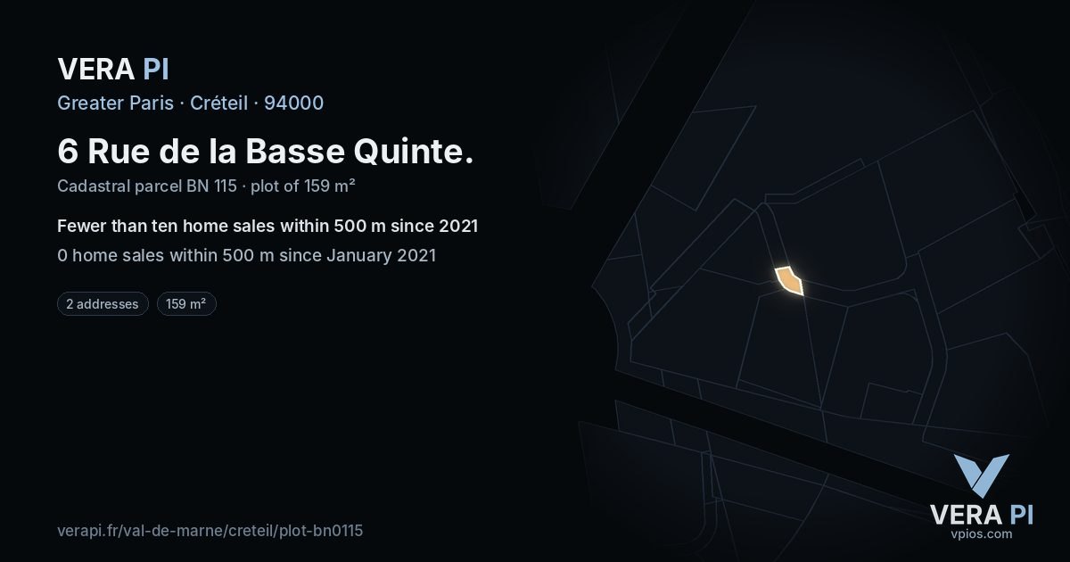 6 Rue de la Basse Quinte, Créteil at night – the plot lit, the parcels around coloured by the prices near them