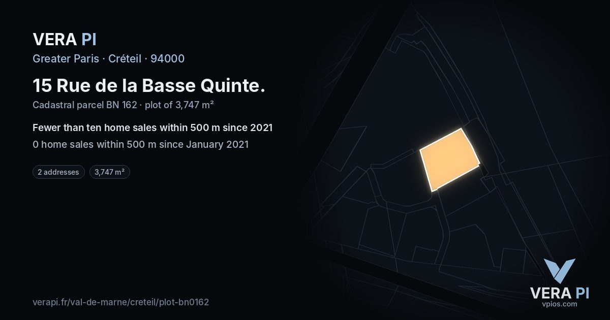 15 Rue de la Basse Quinte, Créteil at night – the plot lit, the parcels around coloured by the prices near them