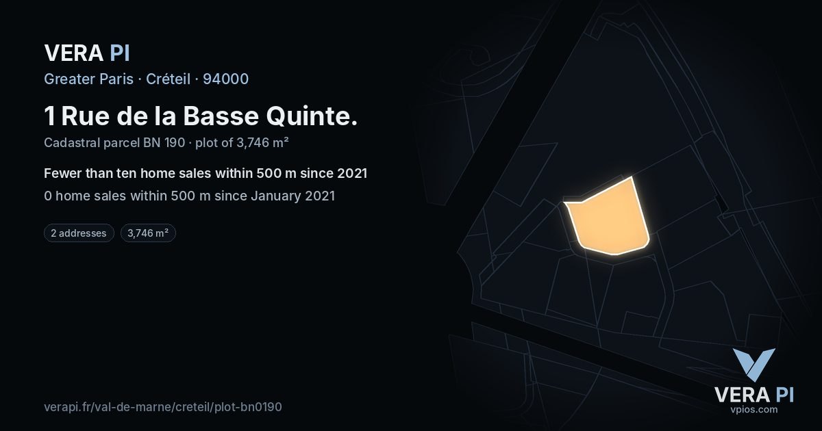 1 Rue de la Basse Quinte, Créteil at night – the plot lit, the parcels around coloured by the prices near them