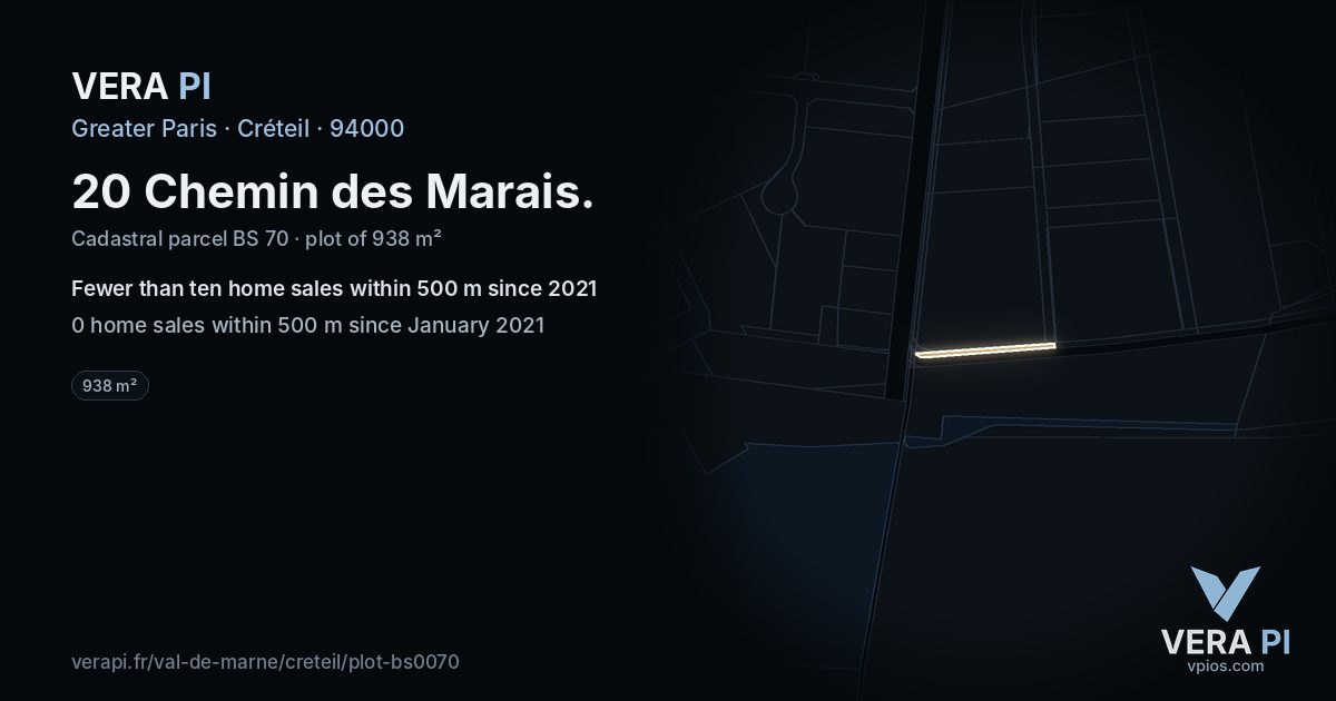 20 Chemin des Marais, Créteil at night – the plot lit, the parcels around coloured by the prices near them