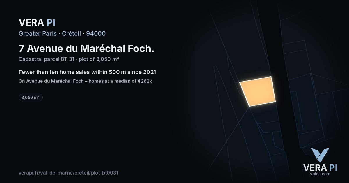 7 Avenue du Maréchal Foch, Créteil at night – the plot lit, the parcels around coloured by the prices near them