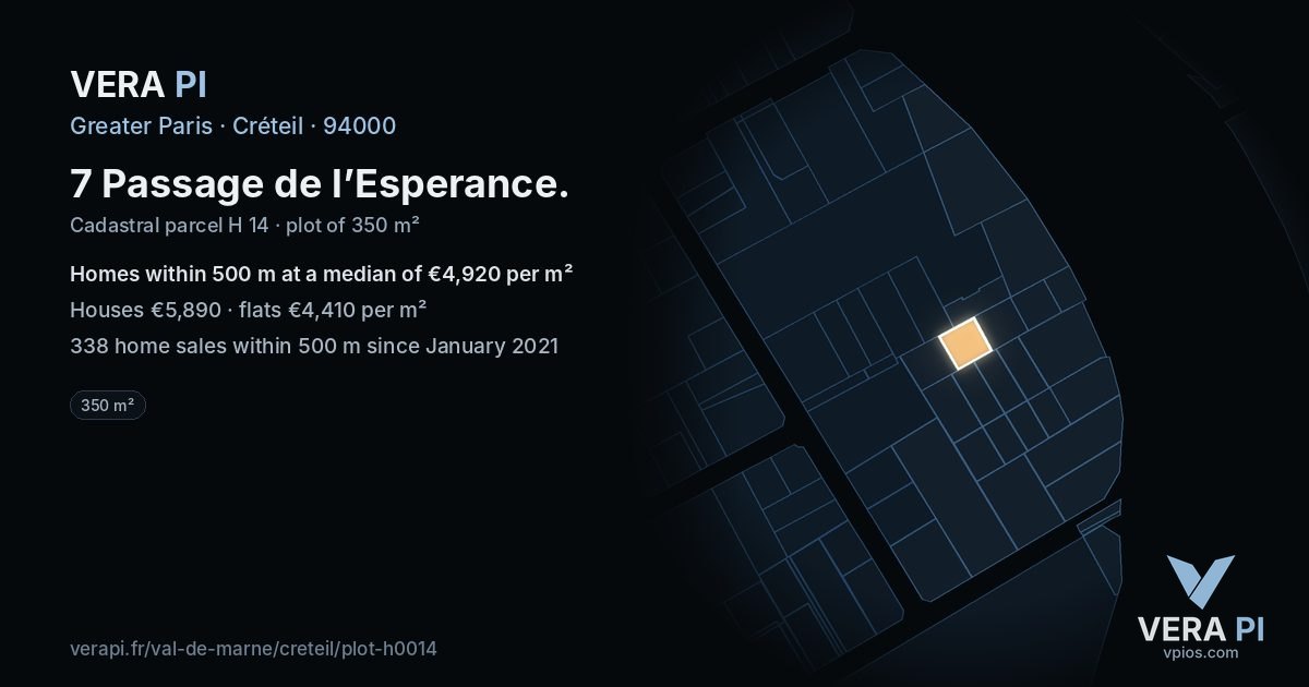 7 Passage de l’Esperance, Créteil at night – the plot lit, the parcels around coloured by the prices near them