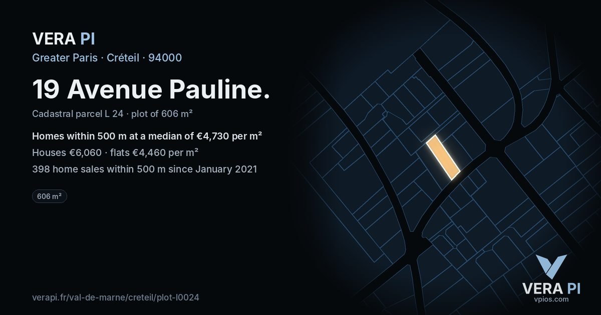 19 Avenue Pauline, Créteil at night – the plot lit, the parcels around coloured by the prices near them