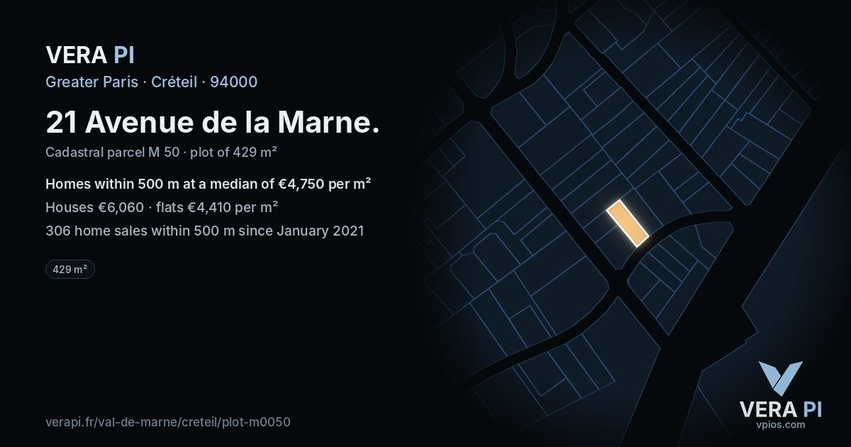 21 Avenue de la Marne, Créteil at night – the plot lit, the parcels around coloured by the prices near them