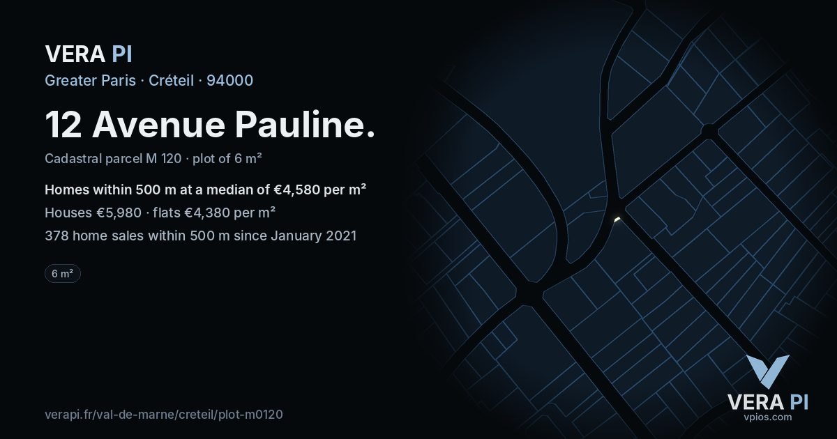 12 Avenue Pauline, Créteil at night – the plot lit, the parcels around coloured by the prices near them