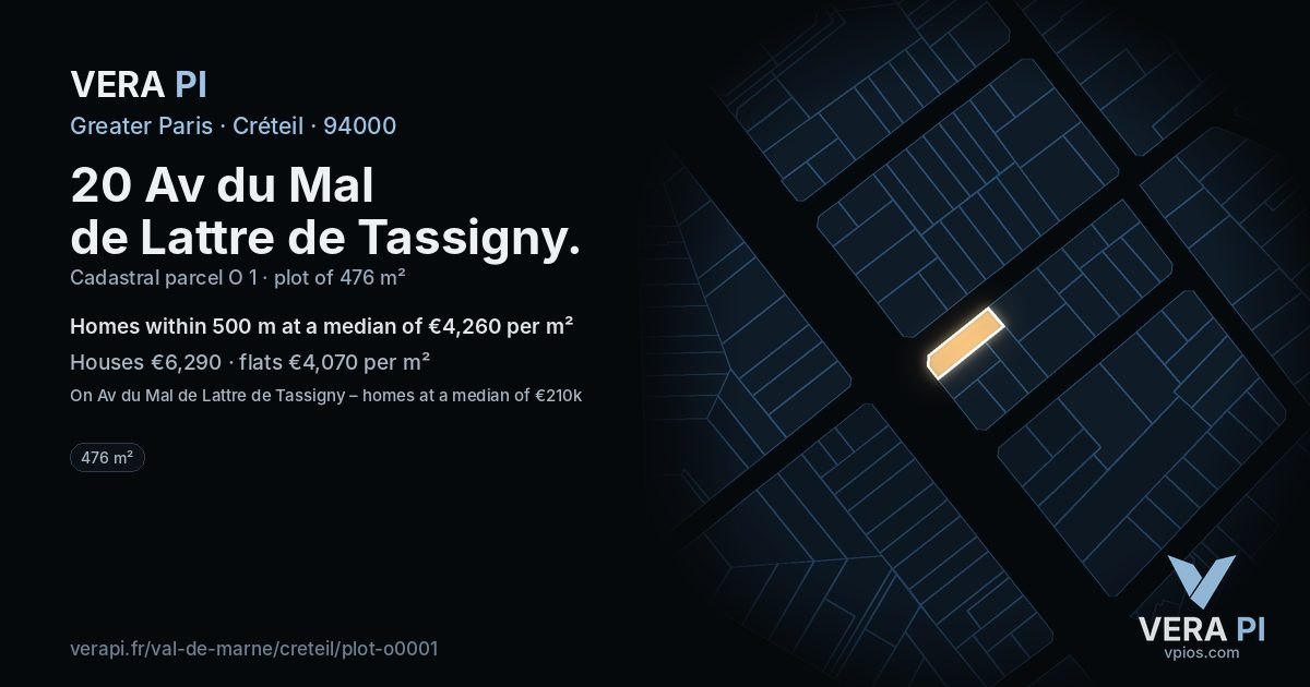 20 Av du Mal de Lattre de Tassigny, Créteil at night – the plot lit, the parcels around coloured by the prices near them