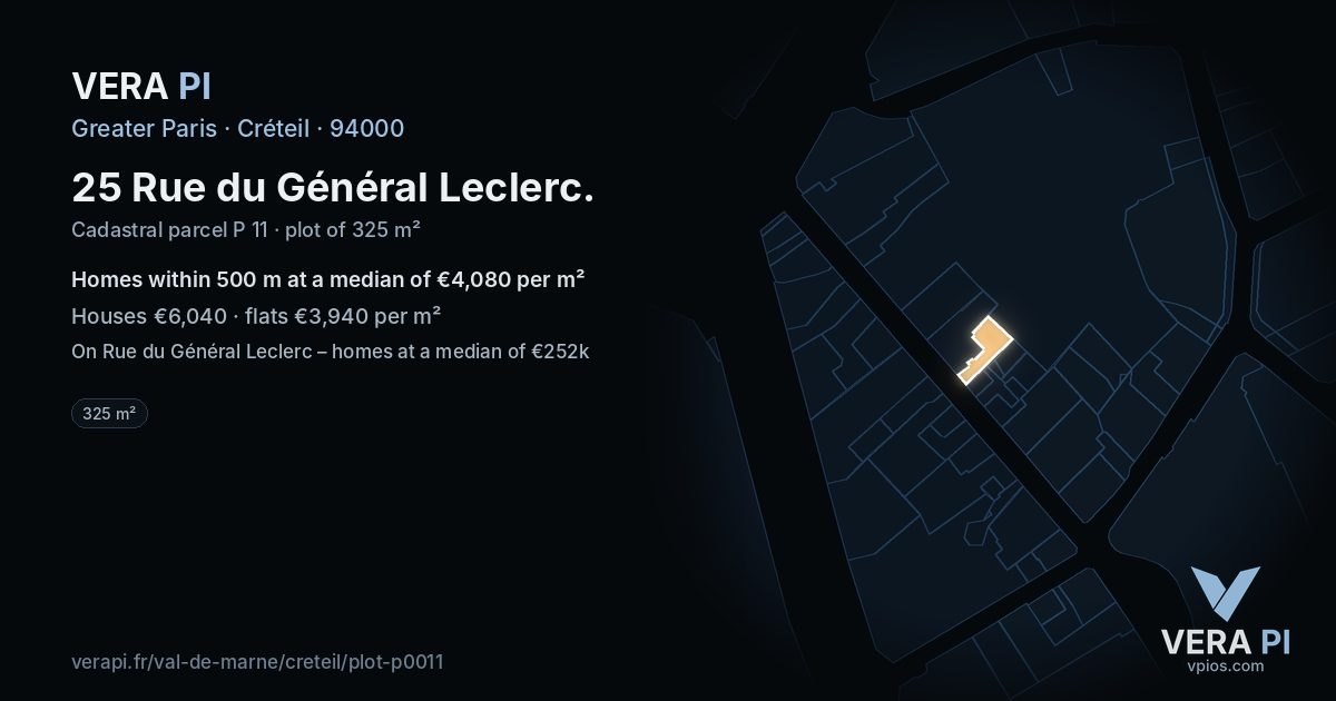 25 Rue du Général Leclerc, Créteil at night – the plot lit, the parcels around coloured by the prices near them