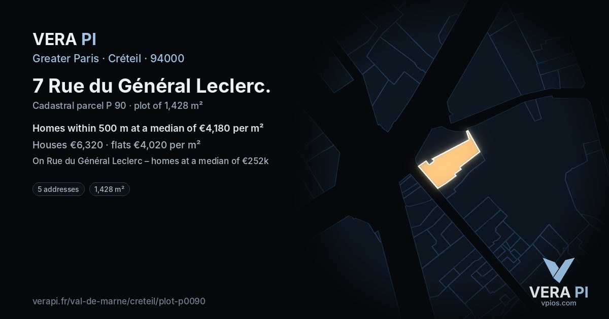 7 Rue du Général Leclerc, Créteil at night – the plot lit, the parcels around coloured by the prices near them