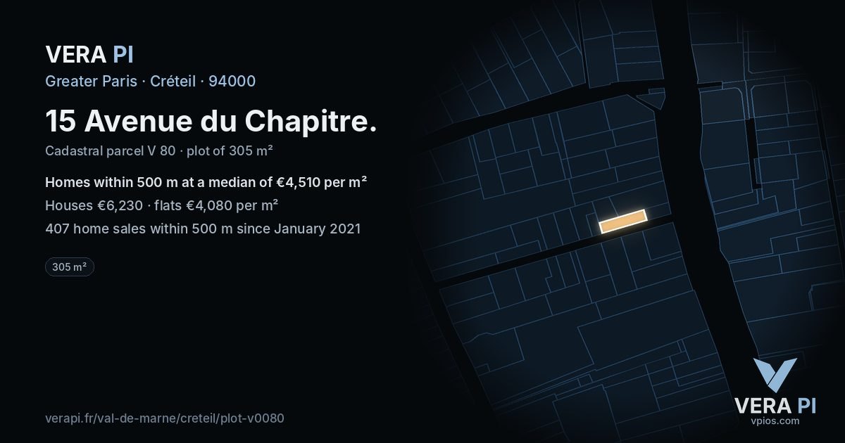 15 Avenue du Chapitre, Créteil at night – the plot lit, the parcels around coloured by the prices near them