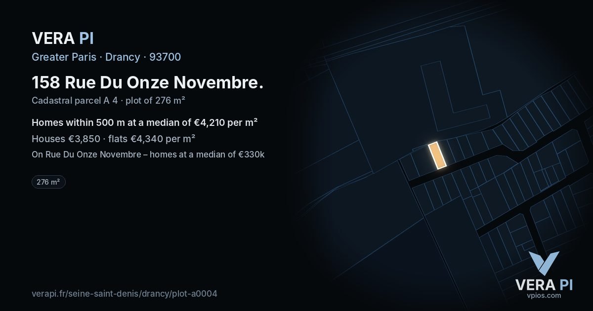 158 Rue Du Onze Novembre, Drancy at night – the plot lit, the parcels around coloured by the prices near them
