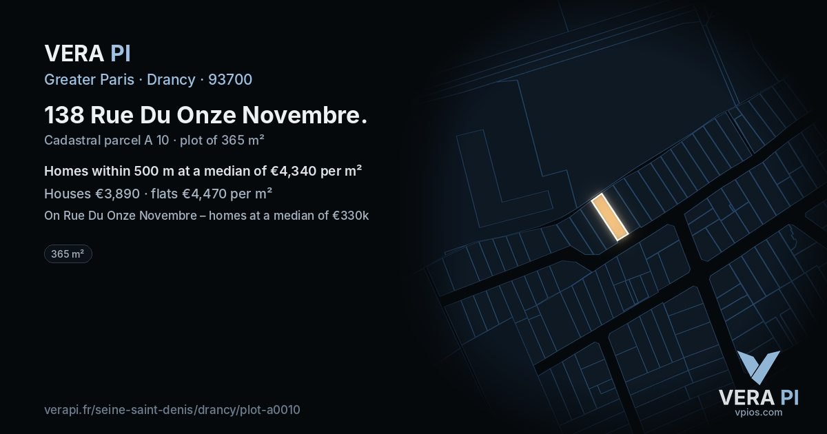 138 Rue Du Onze Novembre, Drancy at night – the plot lit, the parcels around coloured by the prices near them