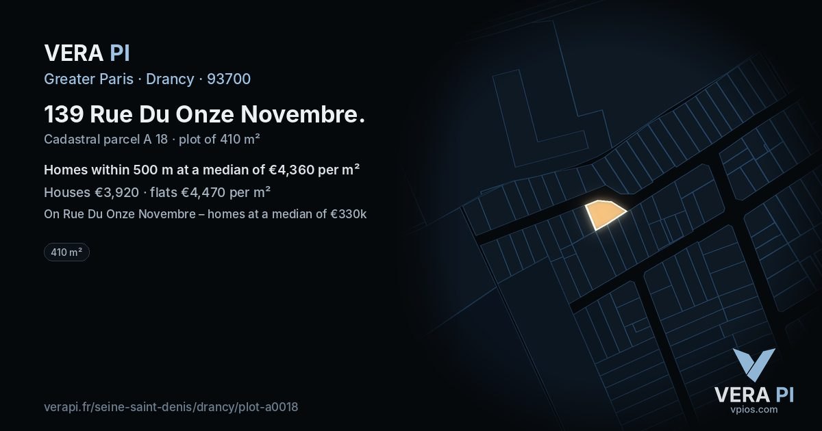 139 Rue Du Onze Novembre, Drancy at night – the plot lit, the parcels around coloured by the prices near them