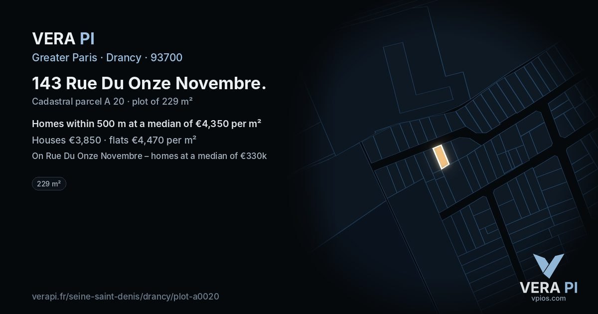 143 Rue Du Onze Novembre, Drancy at night – the plot lit, the parcels around coloured by the prices near them