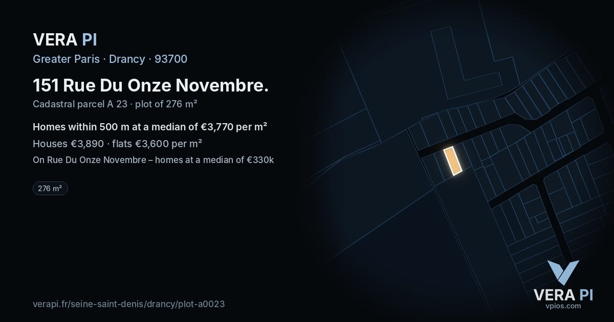 151 Rue Du Onze Novembre, Drancy at night – the plot lit, the parcels around coloured by the prices near them