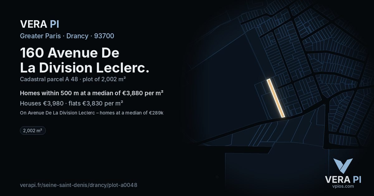 160 Avenue De La Division Leclerc, Drancy at night – the plot lit, the parcels around coloured by the prices near them